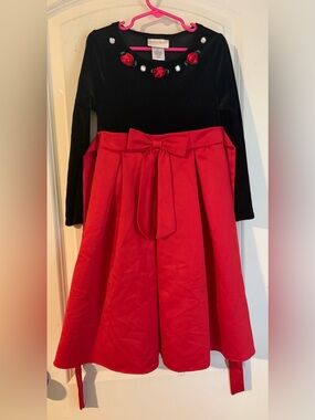 Jenny & me girls Pleated Bow-Front velvet satin dress 6x Xmas formal luxury D